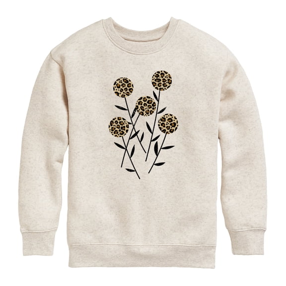 Instant Message - Leopard Print Abstract Flowers - Youth Boys Crew Fleece Sweatshirt