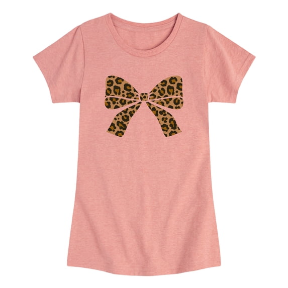 Instant Message - Leopard Print Bow - Toddler Girls Fitted Short Sleeve T-Shirt