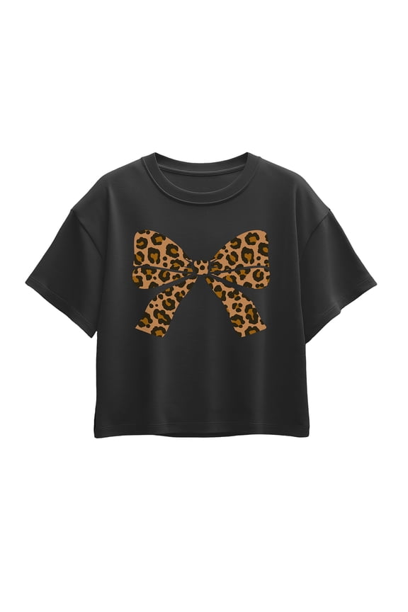 - Leopard Print Bow - Youth Girls Boxy T-Shirt
