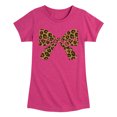 thumbnail image 1 of Instant Message - Leopard Print Bow - Youth Girls Fitted Short Sleeve T-Shirt, 1 of 5