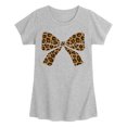 thumbnail image 1 of Instant Message - Leopard Print Bow - Youth Girls Fitted Short Sleeve T-Shirt, 1 of 4