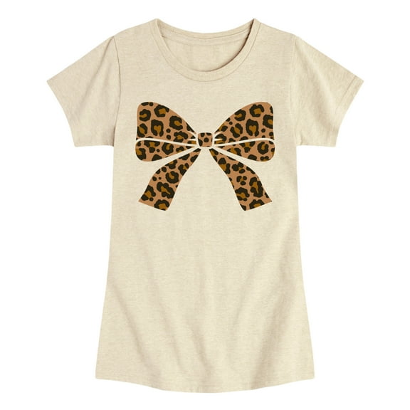 Instant Message - Leopard Print Bow - Youth Girls Fitted Short Sleeve T-Shirt