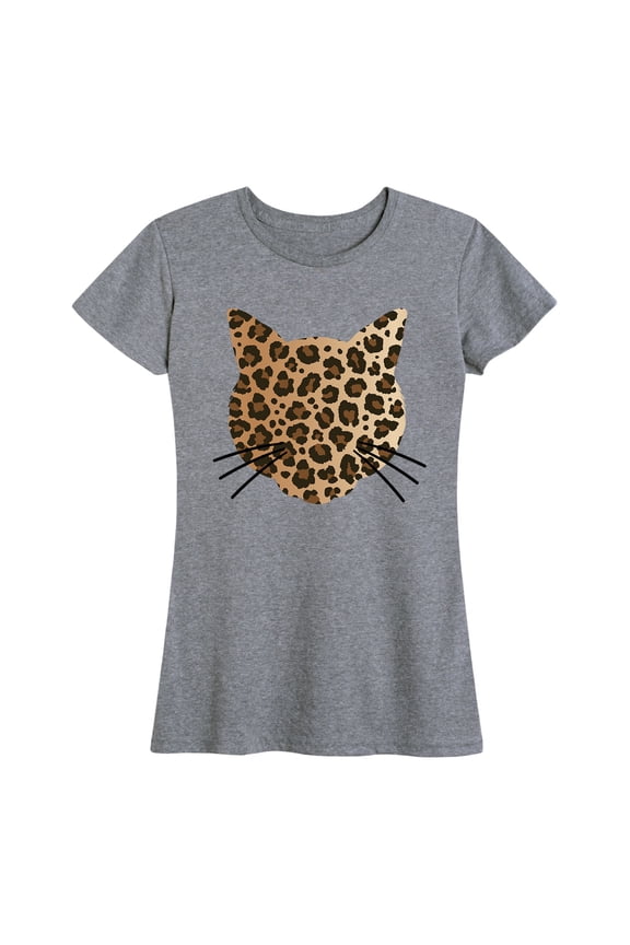 - Leopard Print Cat Face Short Sleeve Graphic T-Shirt