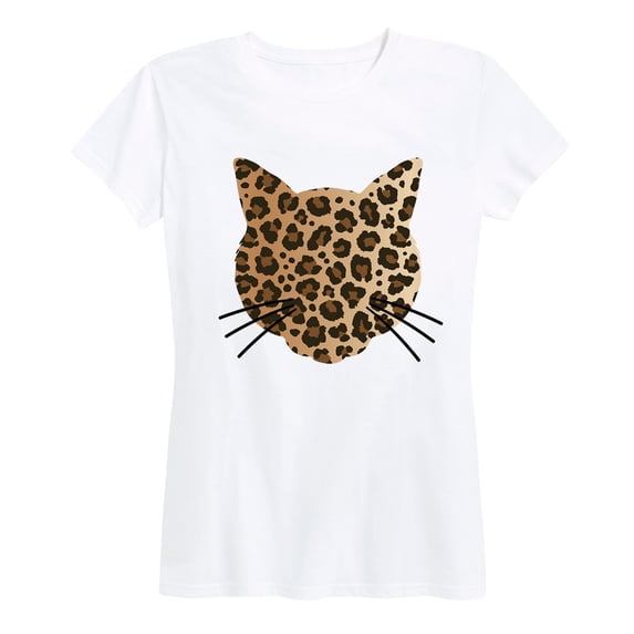 Instant Message - Leopard Print Cat Face Short Sleeve Graphic T-Shirt