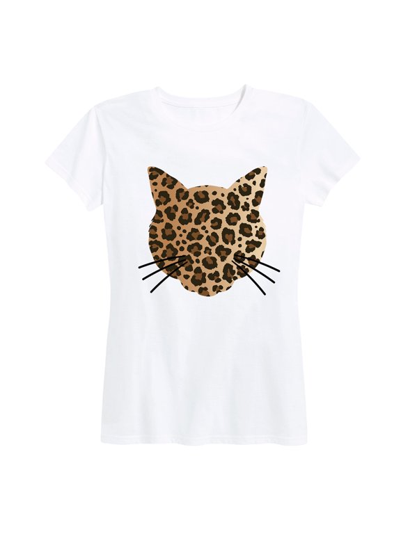 - Leopard Print Cat Face Women's Short Sleeve Graphic T-Shirt