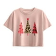 thumbnail image 1 of Instant Message - Leopard Print Christmas Trees - Youth Girl Short Sleeve Boxy Tee, 1 of 5