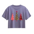 thumbnail image 1 of Instant Message - Leopard Print Christmas Trees - Youth Girl Short Sleeve Boxy Tee, 1 of 5