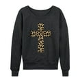 thumbnail image 1 of Instant Message - Leopard Print Cross - Women's French Terry Long Sleeve Pullover, 1 of 5