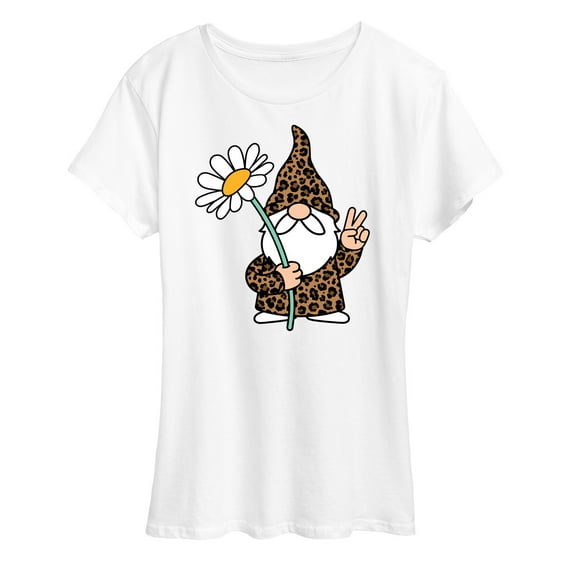Instant Message - Leopard Print Gnome Daisy - Women's Short Sleeve Graphic T-Shirt