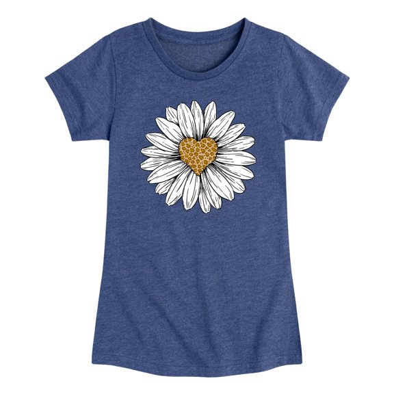 Instant Message - Leopard Print Heart Daisy - Toddler And Youth Girls Short Sleeve Graphic T-Shirt
