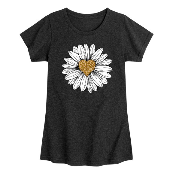 Instant Message - Leopard Print Heart Daisy - Toddler And Youth Girls Short Sleeve Graphic T-Shirt