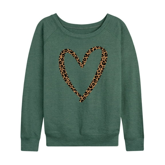 Instant Message - Leopard Print Heart Outline - Women's Lightweight French Terry Long Sleeve Shirt