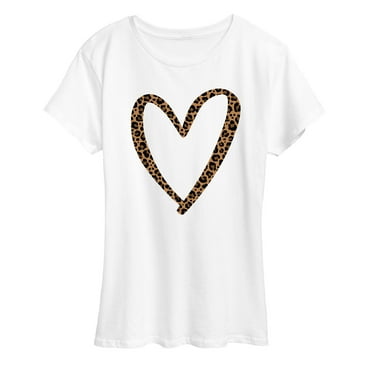 Instant Message - Leopard Print Heart Outline - Women's Short Sleeve Graphic T-Shirt