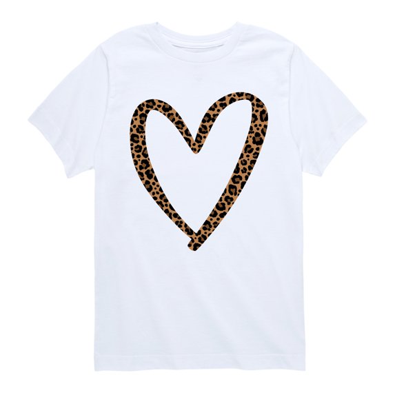 Instant Message - Leopard Print Heart Outline - Youth Boys Short Sleeve Graphic T-Shirt