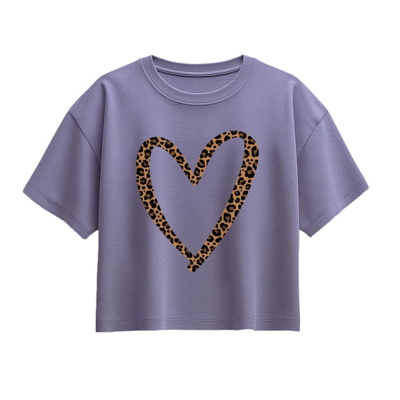 Instant Message - Leopard Print Heart Outline - Youth Girls Boxy T-Shirt
