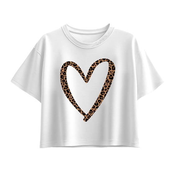 Instant Message - Leopard Print Heart Outline - Youth Girls Boxy T-Shirt