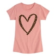 thumbnail image 1 of Instant Message - Leopard Print Heart Outline - Youth Girls Fitted Short Sleeve T-Shirt, 1 of 5