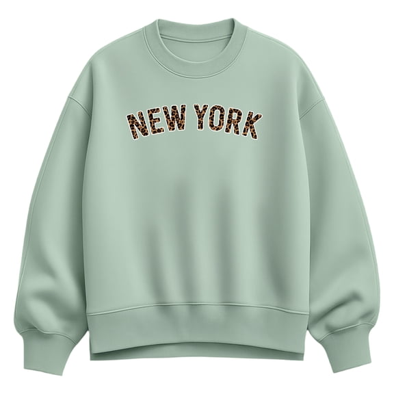 Instant Message - Leopard Print New York - Women's Oversized Fleece Crew Sweatshirt