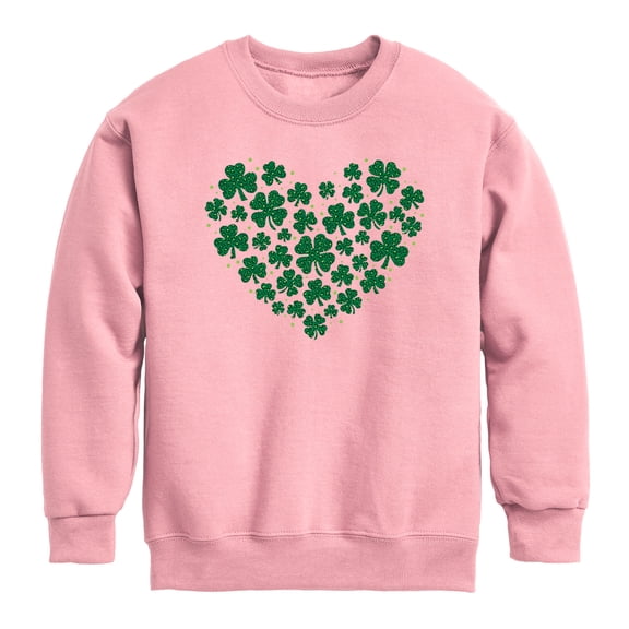 Instant Message - Leopard Print Shamrock Heart - Youth Boys Crew Fleece Sweatshirt