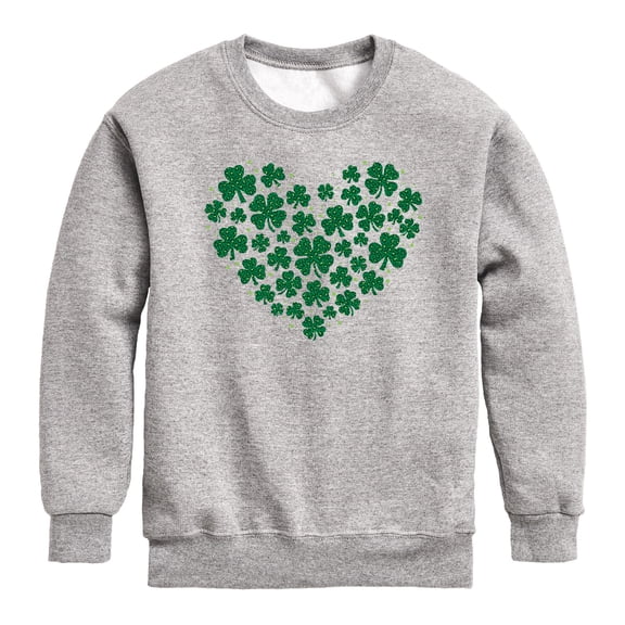 Instant Message - Leopard Print Shamrock Heart - Youth Boys Crew Fleece Sweatshirt