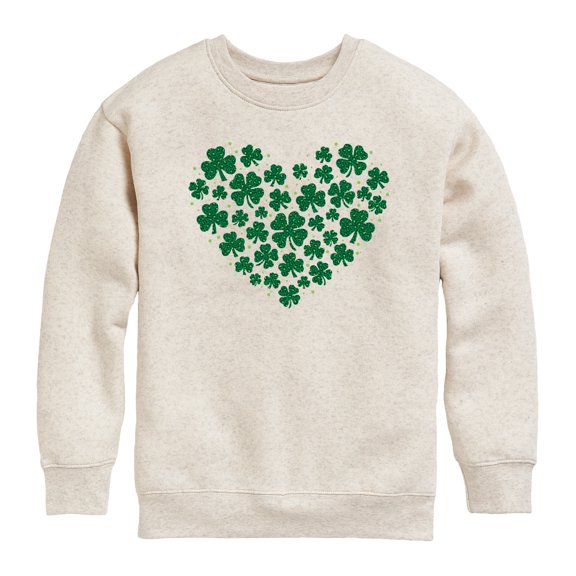 Instant Message - Leopard Print Shamrock Heart - Youth Boys Crew Fleece Sweatshirt