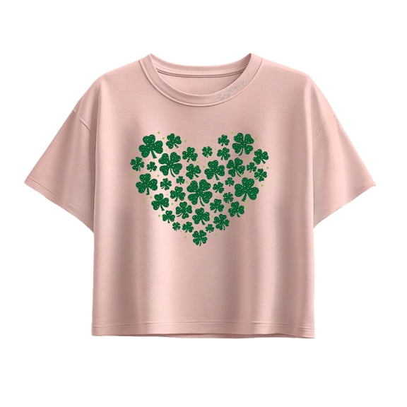 Instant Message - Leopard Print Shamrock Heart - Youth Girls Boxy T-Shirt