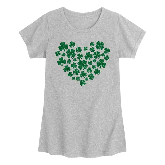 Instant Message - Leopard Print Shamrock Heart - Youth Girls Fitted Short Sleeve T-Shirt