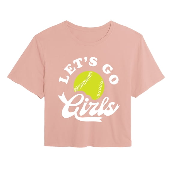 Instant Message - Let's Go Girls Softball - Juniors Cropped Graphic T-Shirt