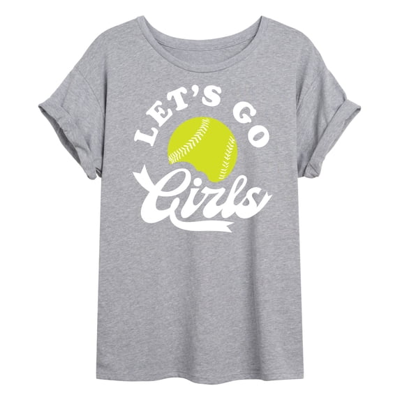 Instant Message - Let's Go Girls Softball - Juniors Oversized Graphic T-Shirt