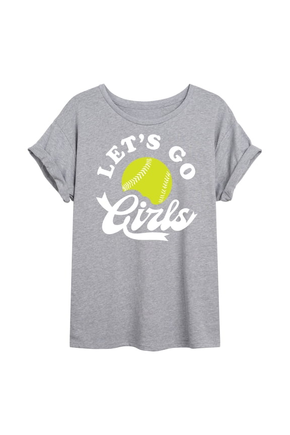 - Let's Go Girls Softball - Juniors Oversized Graphic T-Shirt