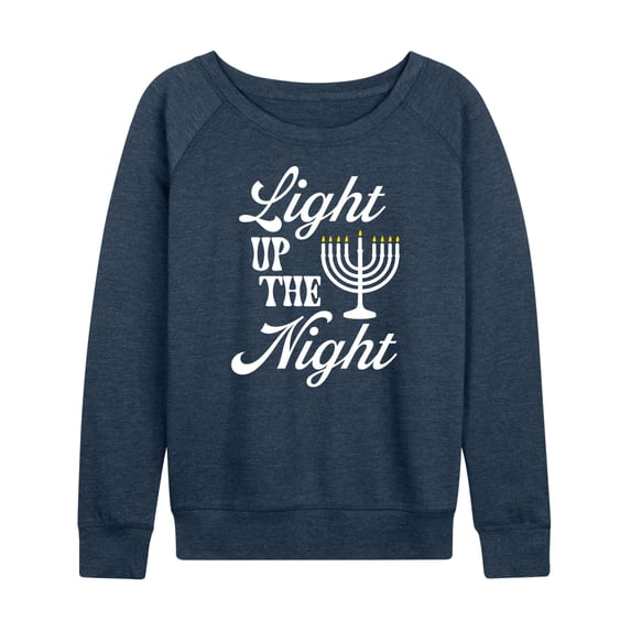 Instant Message - Light Up The Night Menora Women's Lightweight French Terry Wide Neck Long Sleeve Graphic Shirt