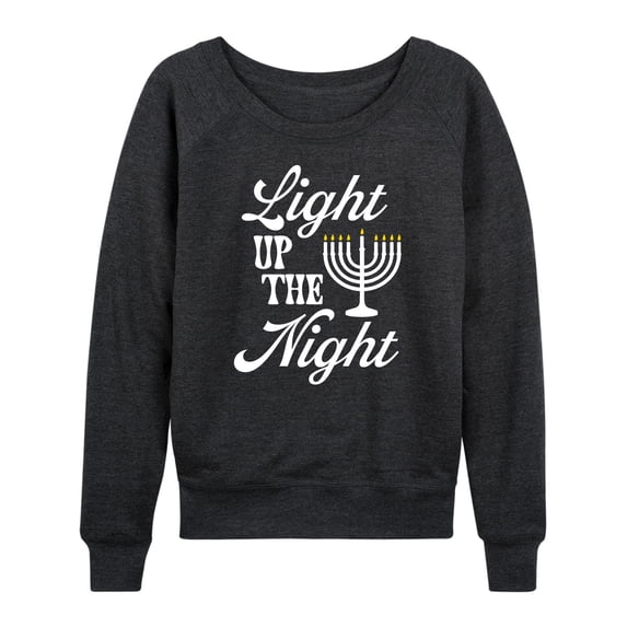 Instant Message - Light Up The Night Menora Women's Lightweight French Terry Wide Neck Long Sleeve Graphic Shirt