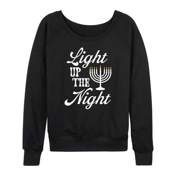 Instant Message - Light Up The Night Menora Women's Lightweight French Terry Wide Neck Long Sleeve Graphic Shirt