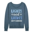 thumbnail image 1 of Instant Message - Lights And Latkes - Ladies French Terry Long Sleeve Shirt, 1 of 5