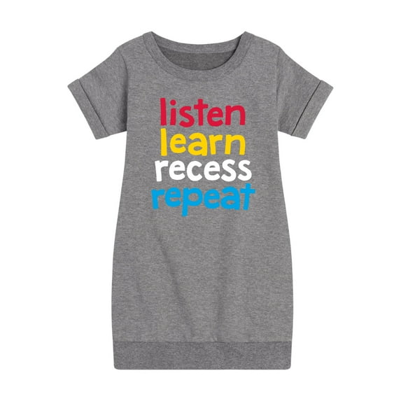 Instant Message - Listen Learn Recess Repeat - Toddler & Youth Girls Fleece Dress