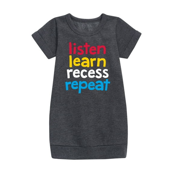 Instant Message - Listen Learn Recess Repeat - Toddler & Youth Girls Fleece Dress