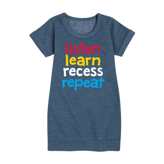 Instant Message - Listen Learn Recess Repeat - Toddler & Youth Girls Fleece Dress