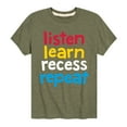 thumbnail image 1 of Instant Message - Listen Learn Recess Repeat - Youth Short Sleeve Graphic T-Shirt, 1 of 6