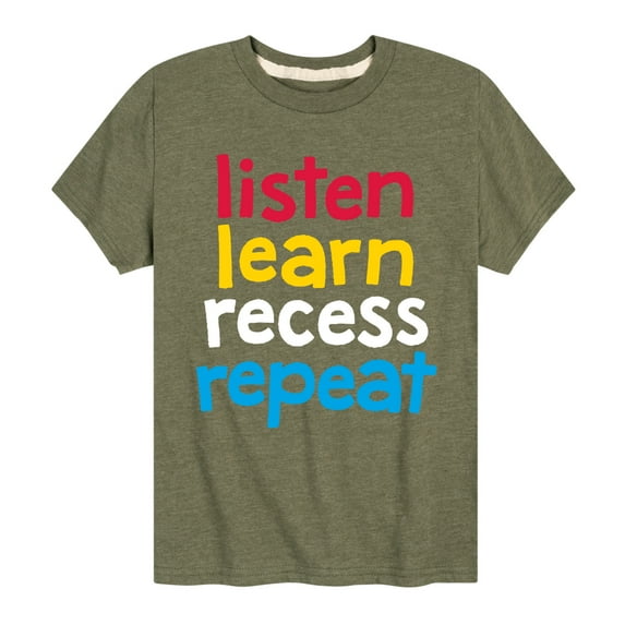 Instant Message - Listen Learn Recess Repeat - Youth Short Sleeve Graphic T-Shirt
