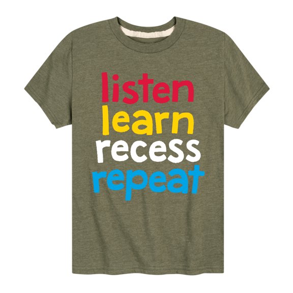Instant Message - Listen Learn Recess Repeat - Youth Short Sleeve Graphic T-Shirt