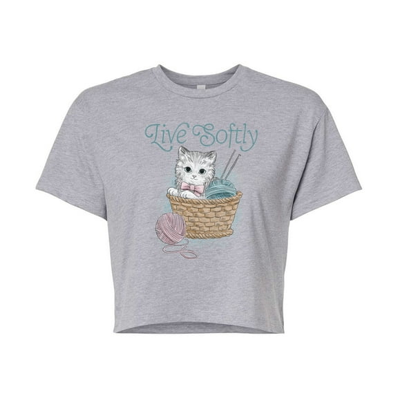 Instant Message - Live Softly - Juniors Cropped Graphic T-Shirt