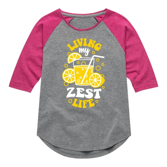 Instant Message - Living My Zest Life - Toddler & Youth Girls Raglan Graphic T-Shirt