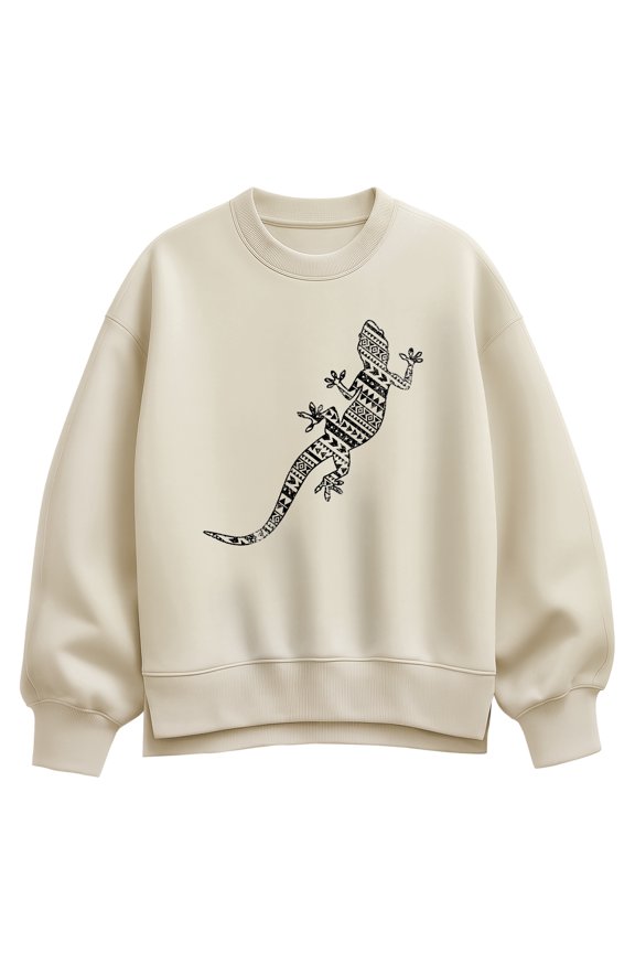 - Lizard Pattern Fill Oversized Fleece Crew Sweatshirt