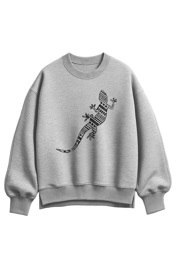 - Lizard Pattern Fill Oversized Fleece Crew Sweatshirt