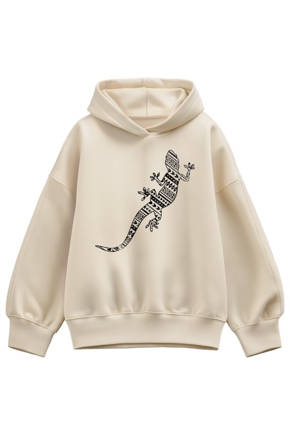 - Lizard Pattern Fill Oversized Fleece Hoodie Sweatshirt