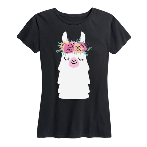 Instant Message - Llama Flower Crown - Women's Short Sleeve Graphic T-shirt
