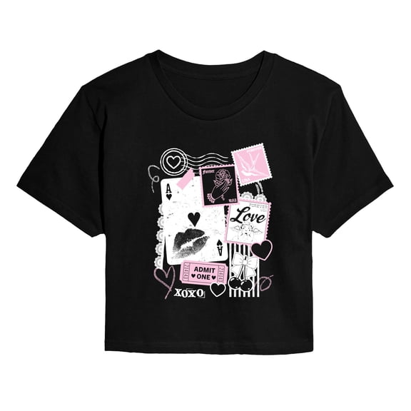 Instant Message - Love Scrap Collage Cropped Graphic T-Shirt