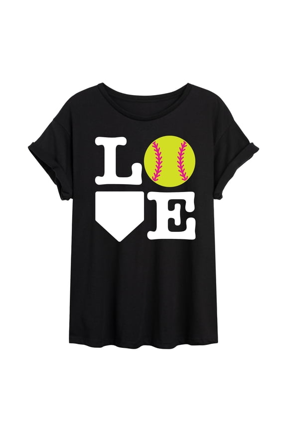 - Love Softball - Juniors Oversized Graphic T-Shirt