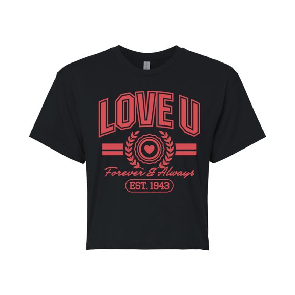 Instant Message - Love U Forever & Always - Juniors Cropped Graphic T-Shirt