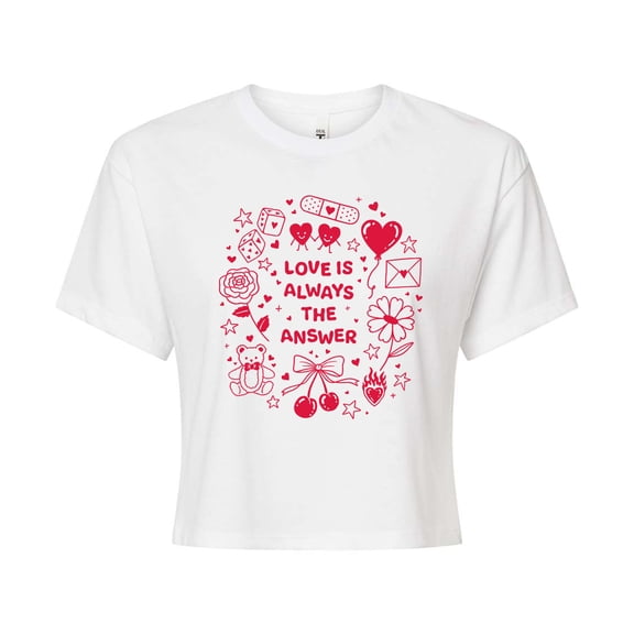 Instant Message - Love is Always the Answer - Juniors Cropped Graphic T-Shirt
